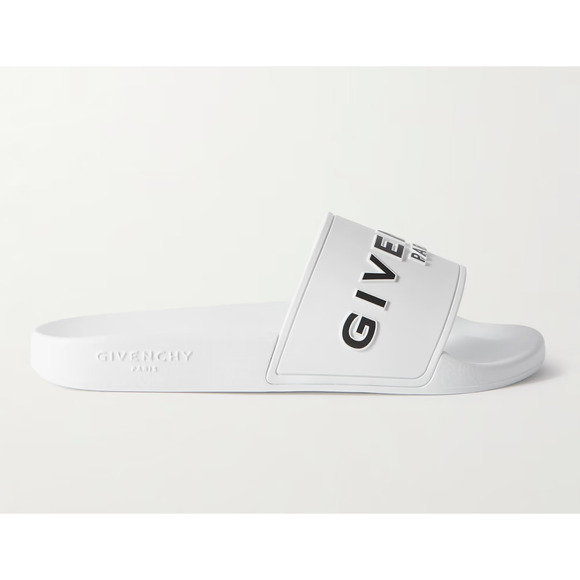 Givenchy Other - Givenchy Mens Pool Flat White Black Logo Rubber Beach Sandal Slide Slip On 45 12